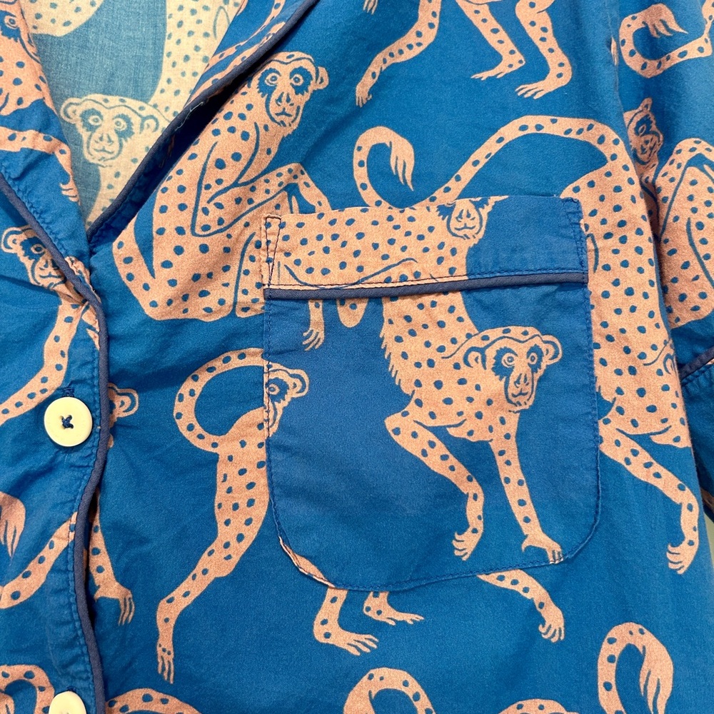 Desmond & Dempsey Pajama Top Shirt Size M Tropical Monkey Short Sleeve Button Up - Picture 3 of 8
